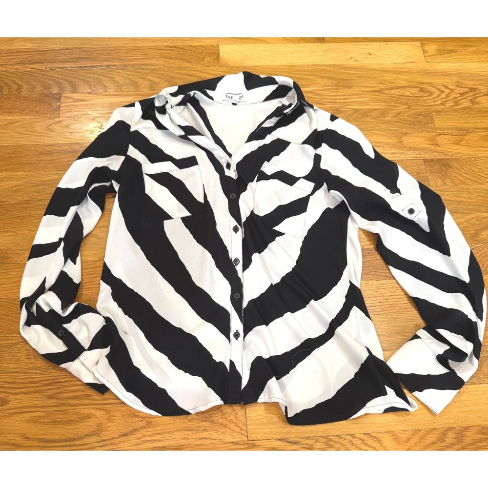 Express The Portofino Shirt Zebra Print Black White Button Down Blouse XS